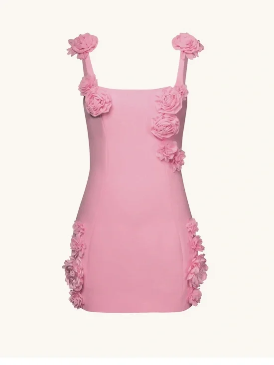 NWT JW Pei Elaina Pink Rosette Applique Mini Dress-Pink - Size 10 - Picture 3 of 12